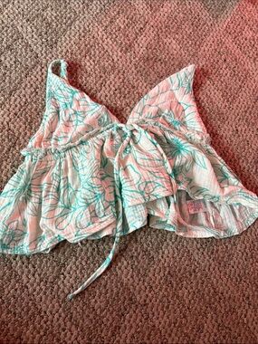 Ocean Drive White Cami with Teal Floral Tie-Front